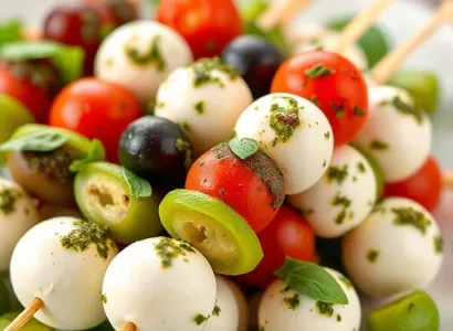 Brochettes de mozzarella au pesto