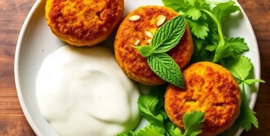 Croquettes de pois chiches au curry avec sauce yaourt