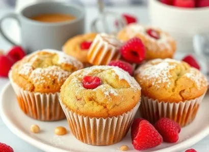 Muffins aux framboises et café