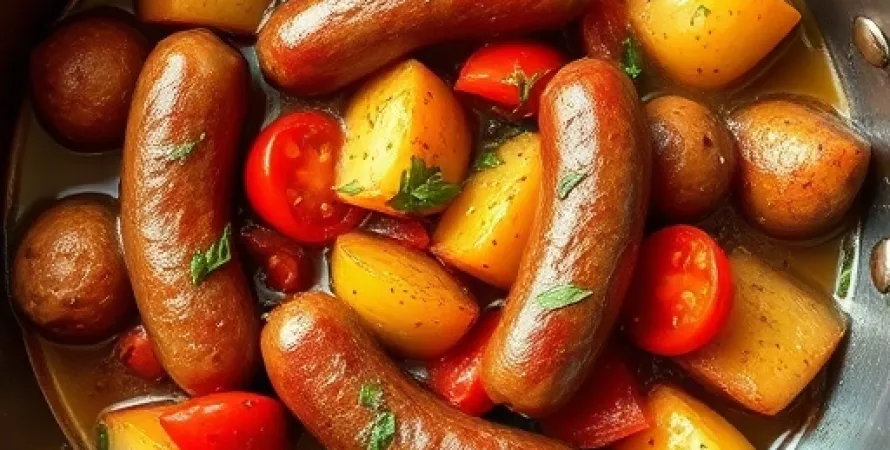 Daube de saucisses aux poivrons et pommes de terre