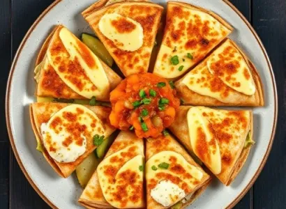 Quesadillas au fromage bleu et oignon avec salsa de papaye