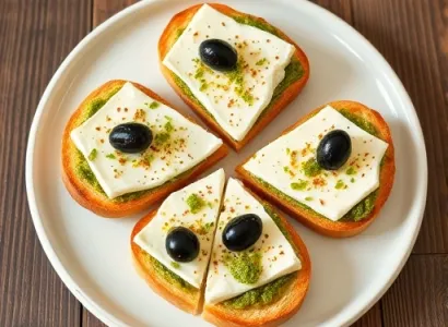 Tartines de fromage de chèvre chaud au pesto d'olives