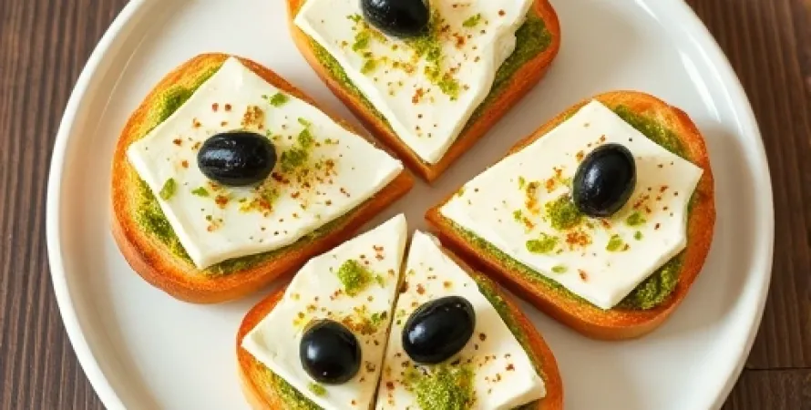 Tartines de fromage de chèvre chaud au pesto d'olives