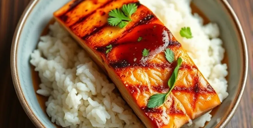 Saumon au sake et riz