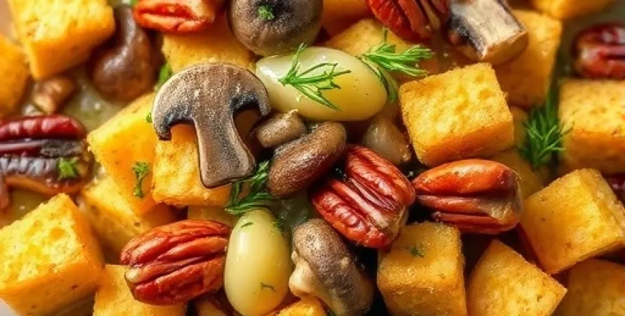 Farce au pain de maïs et champignons sauvages