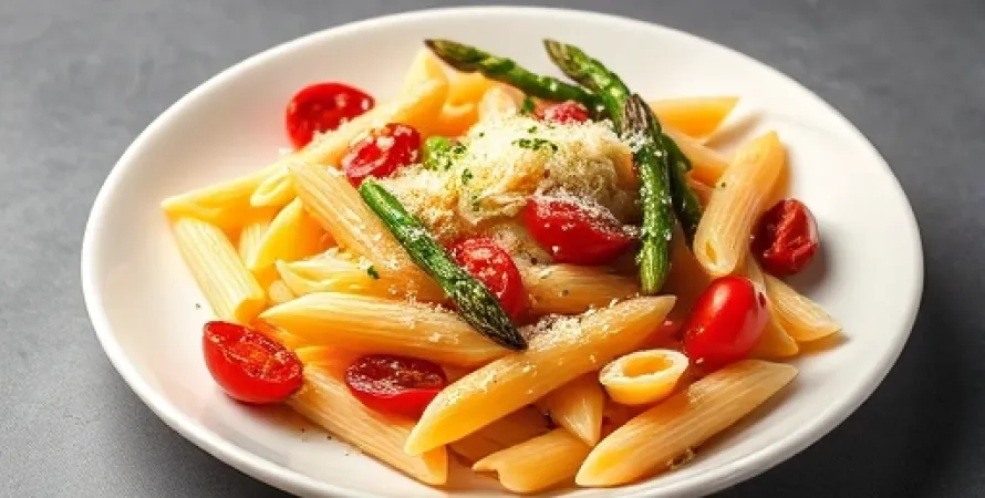 Penne aux tomates séchées et asperges