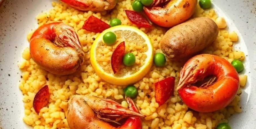 Couscous aux crevettes, poulet et chorizo