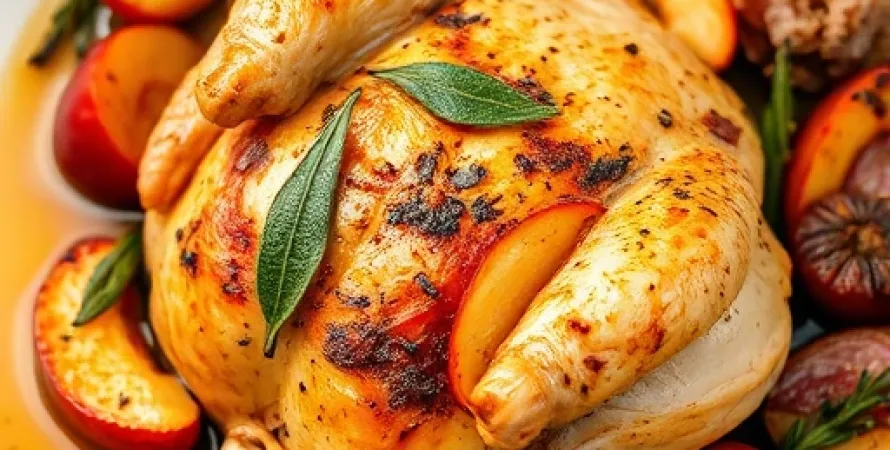 Poulet rôti au sage avec pommes rôties