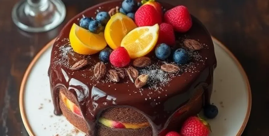 Gâteau au chocolat et fruits
