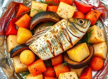 Paquet de poisson aux légumes d'été