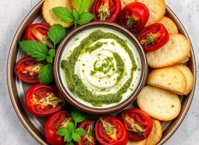 Dip au pesto et poivrons rouges