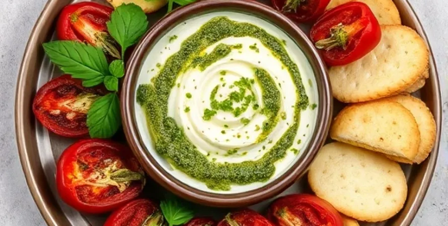 Dip au pesto et poivrons rouges