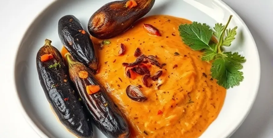 Riz noir aux aubergines et sauce amandes