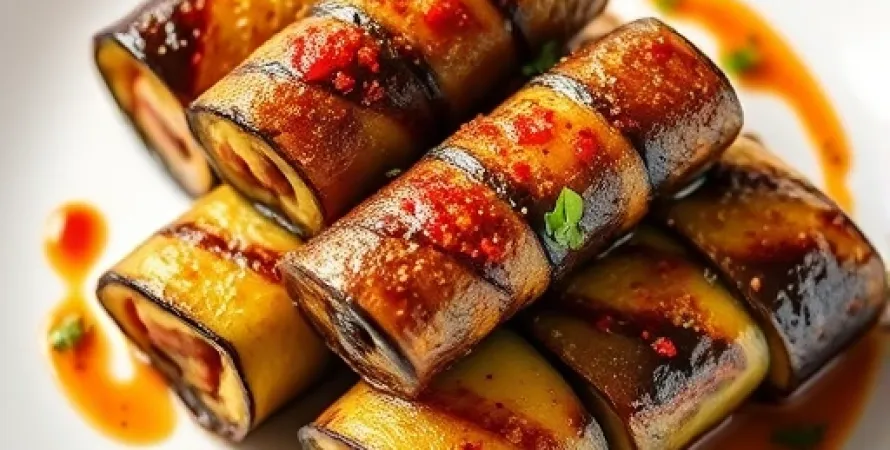 Rouleaux d'aubergine au melon