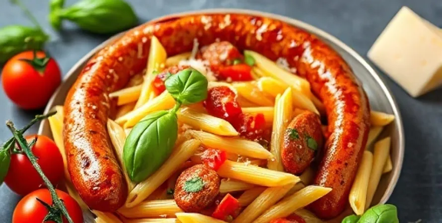 Saucisses italiennes aux tomates et pennes