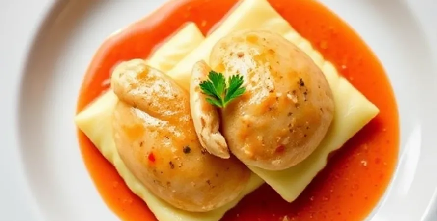 Raviolis de crabe à la sauce poivron rouge