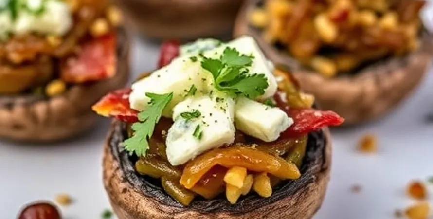 Champignons farcis au bacon et fromage bleu