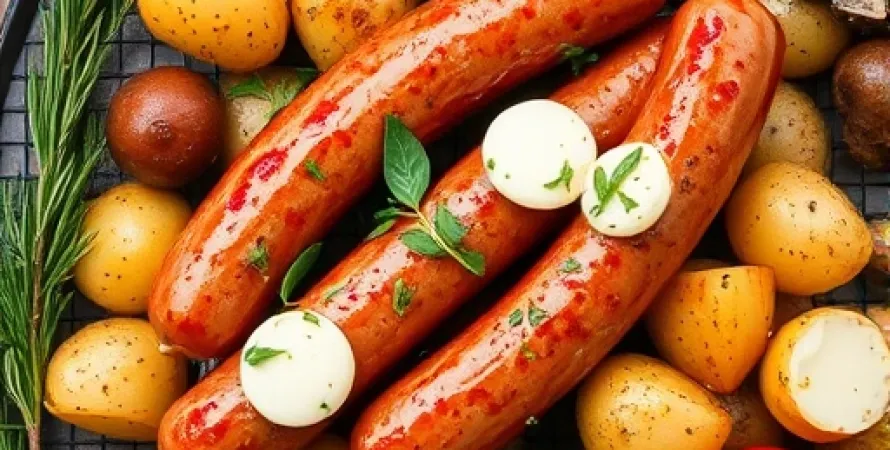 Saucisses italiennes rôties aux pommes de terre, champignons et poivrons