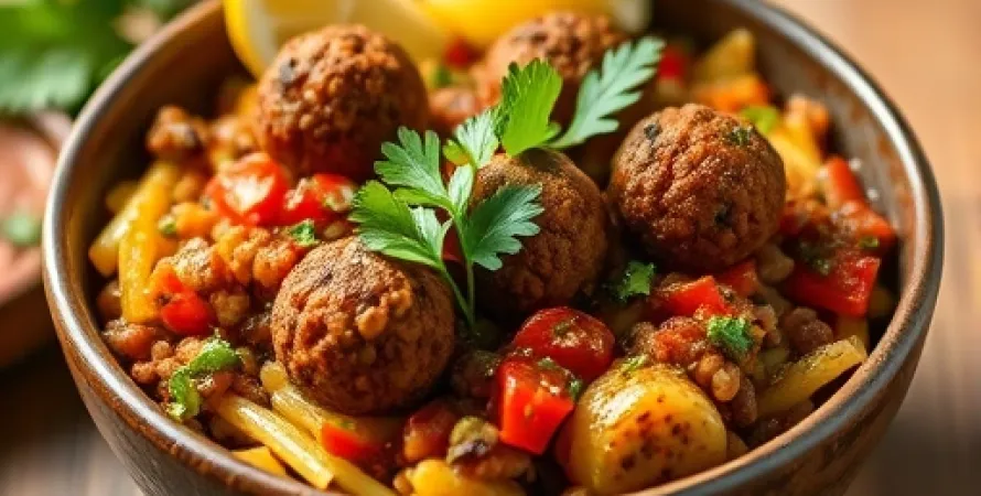 Bol de kofta de lentilles au goût du Moyen-Orient