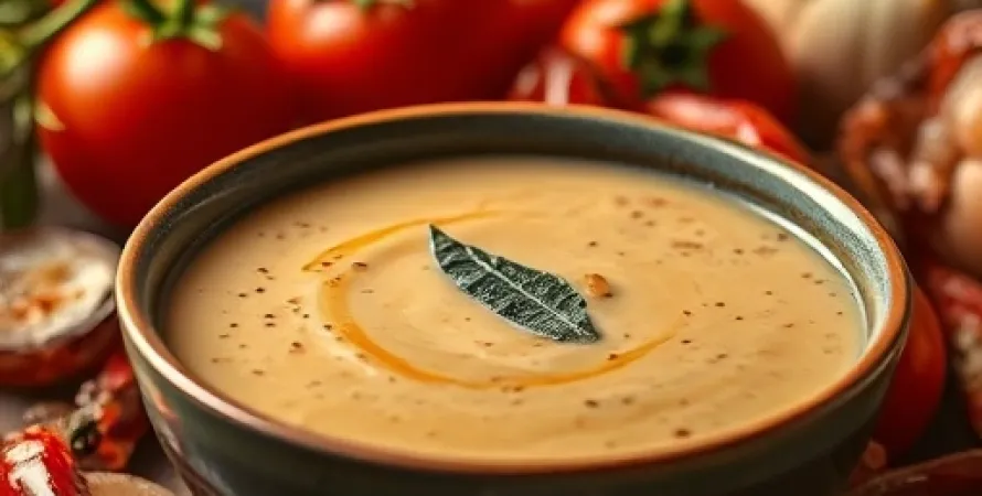 Potage de tomates, poivrons et oignons rouges