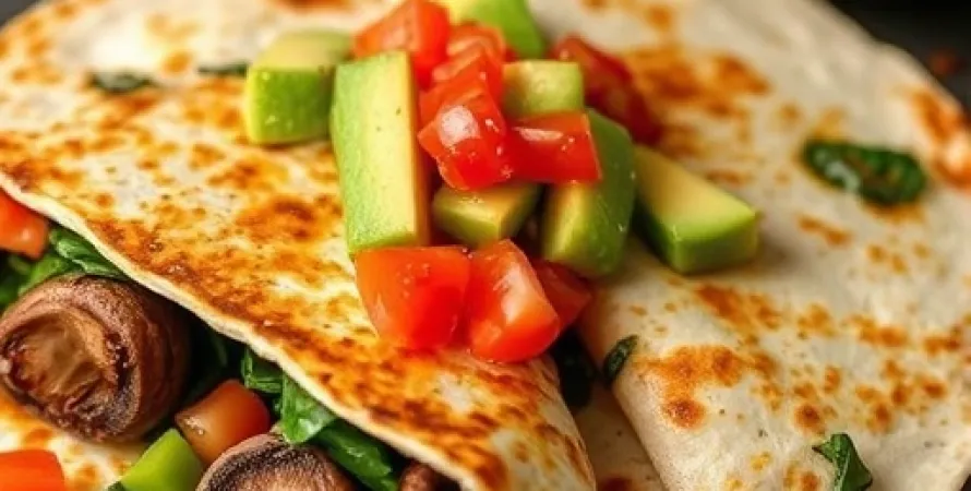 Quesadillas aux champignons, épinards et avocat