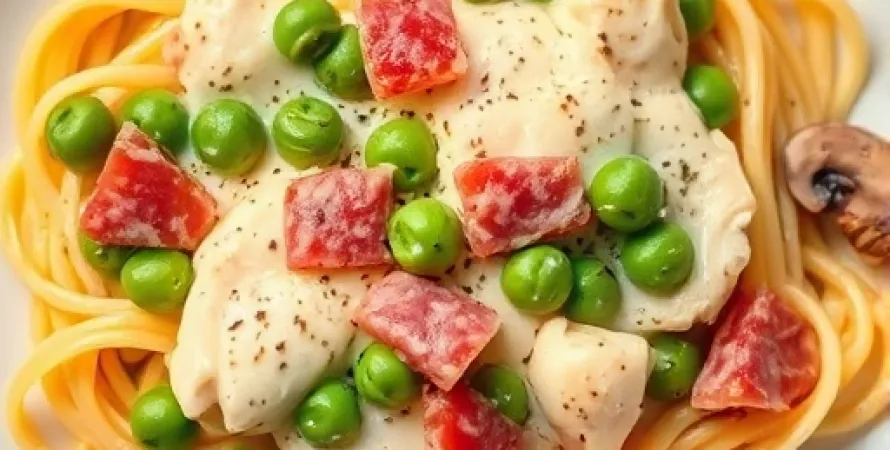 Poulet à la crème avec petits pois