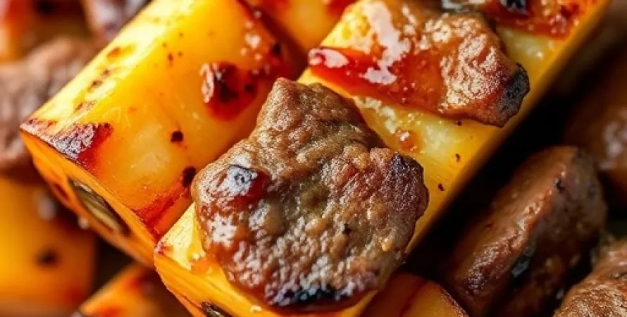 Brochettes de boeuf et ananas