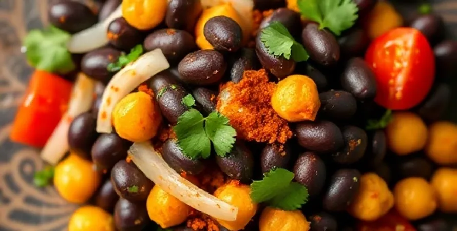 Haricots noirs et pois chiches au curry