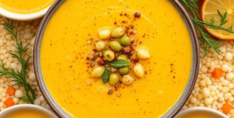 Potage de courge et pois chiches avec couscous