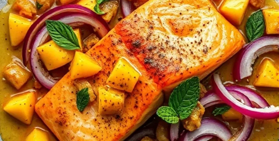 Saumon rôti au chutney de mangue