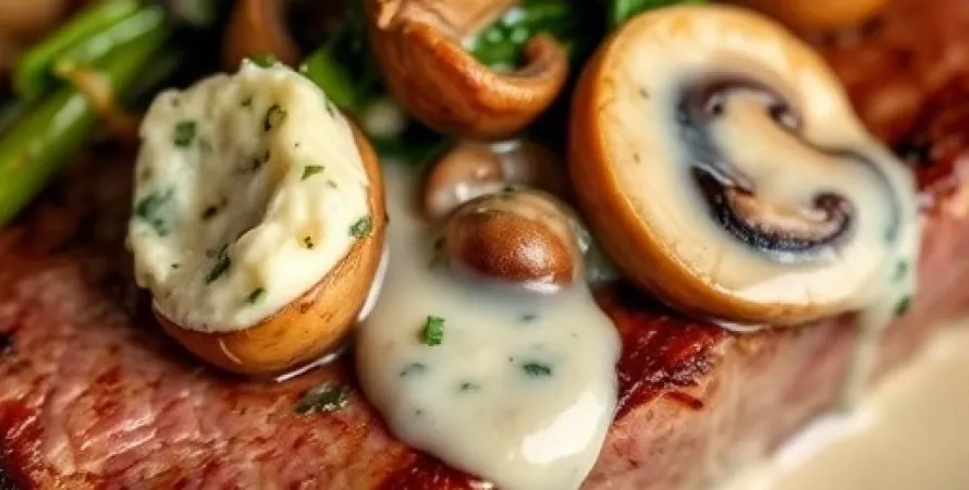 Steak au fromage bleu et champignons