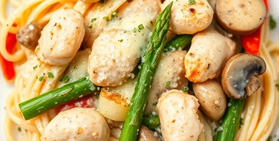 Fettuccine au poulet et asperges