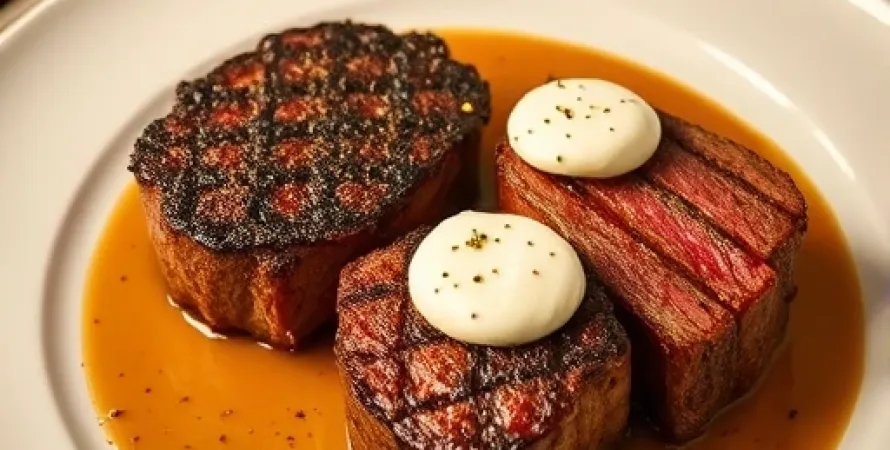 Filets mignon au poivre avec sauce champignons bourbon