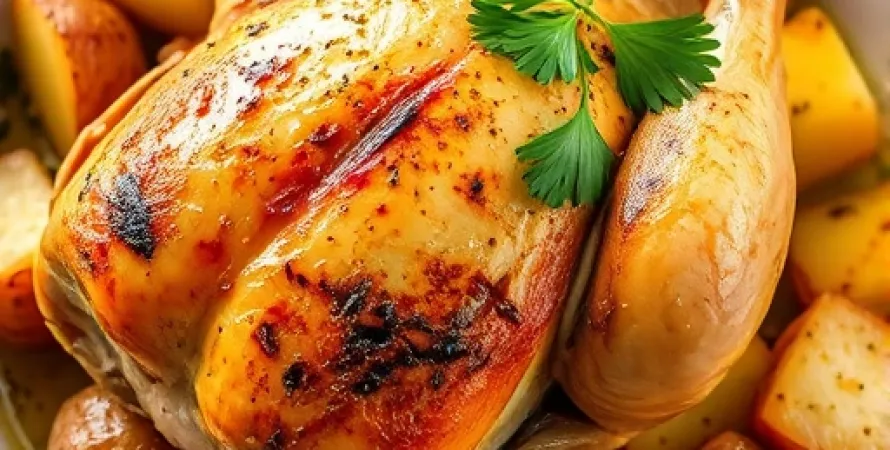 Poulet et pommes de terre rôtis