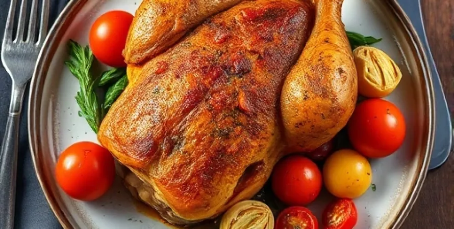 Poulet rustique aux tomates et artichauts