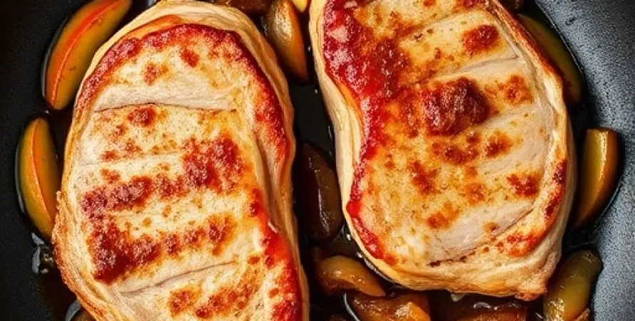 Côtes de porc aux pommes et oignon