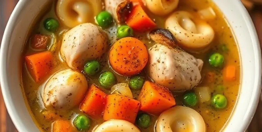 Potage de poulet et tortellini