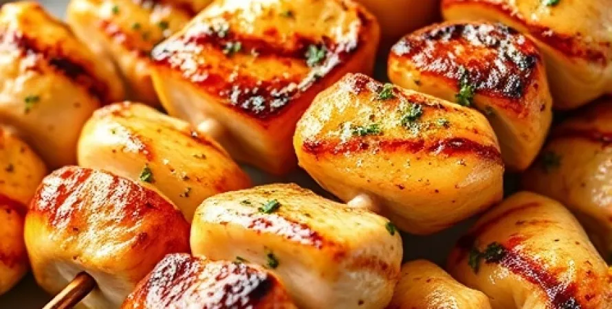 Brochettes de poulet au vin