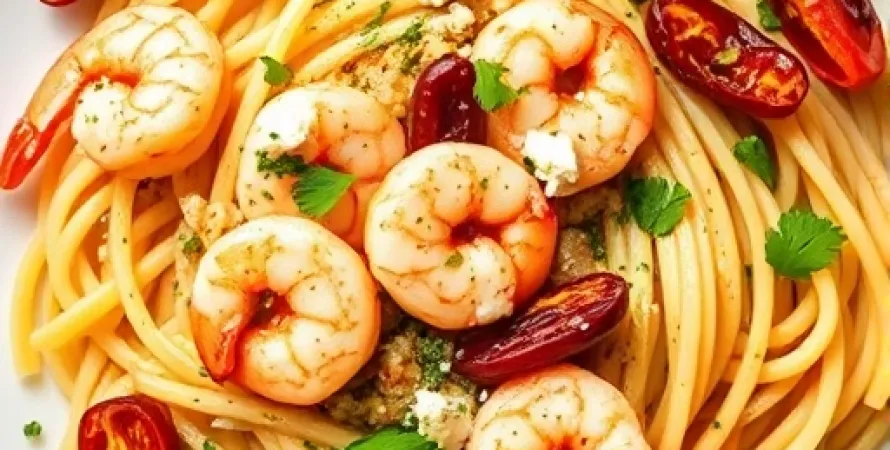 Pâtes méditerranéennes aux crevettes