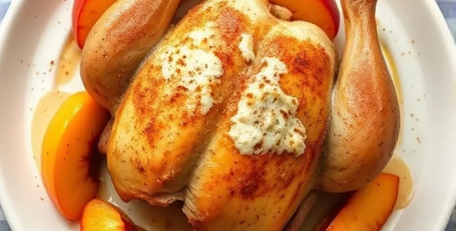 Poulet au four avec croûte de yogourt et pêches