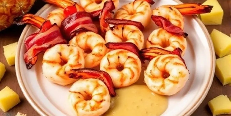 Brochettes de crevettes et bacon