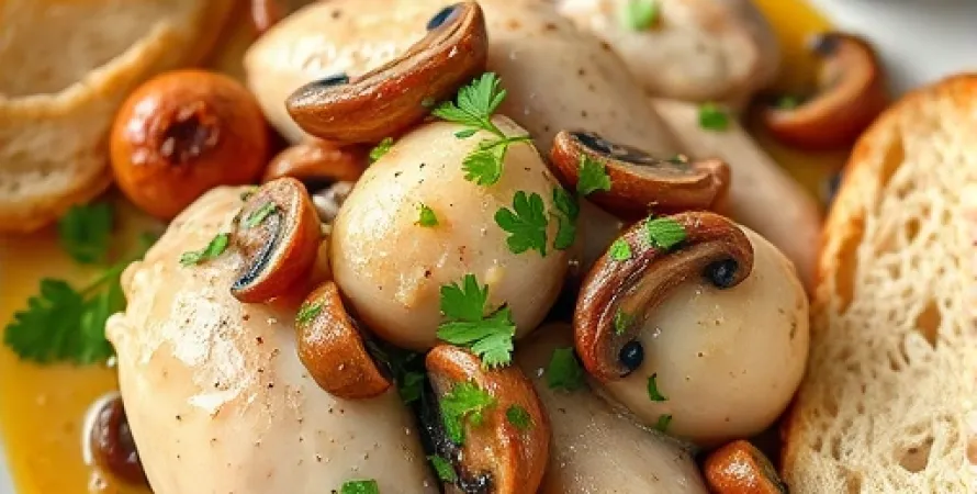 Tartine de poulet aux champignons