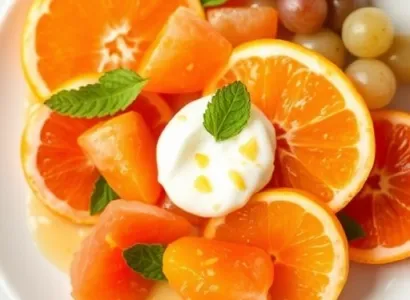 Salade de fruits avec sauce au citron et à la menthe