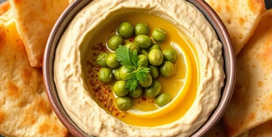 Hummus d'edamame avec pita croustillants