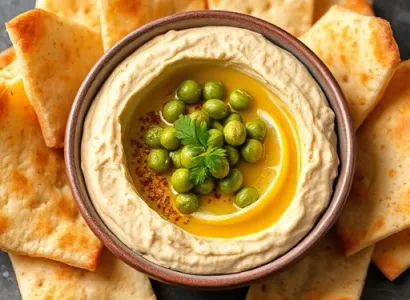 Hummus d'edamame avec pita croustillants