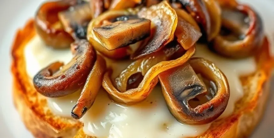 Canapés de fromage, champignons et oignons