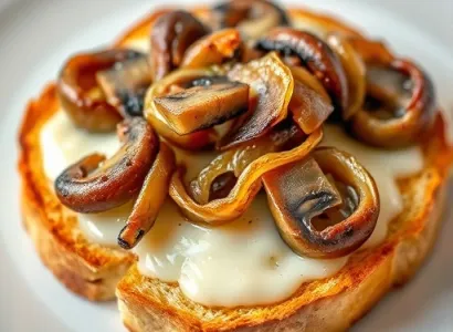 Canapés de fromage, champignons et oignons