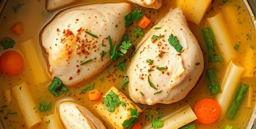 Potage de poulet herbe
