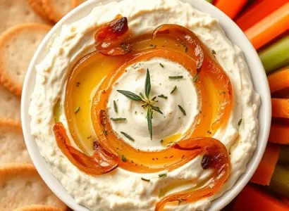 Dip de fromage blanc avec oignons caramélisés