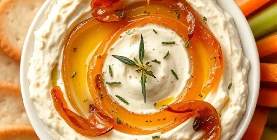Dip de fromage blanc avec oignons caramélisés